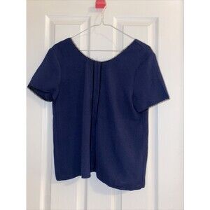 Grace and Mila Blouse Navy Blue French Low Open Back Button Lace Women's Medium